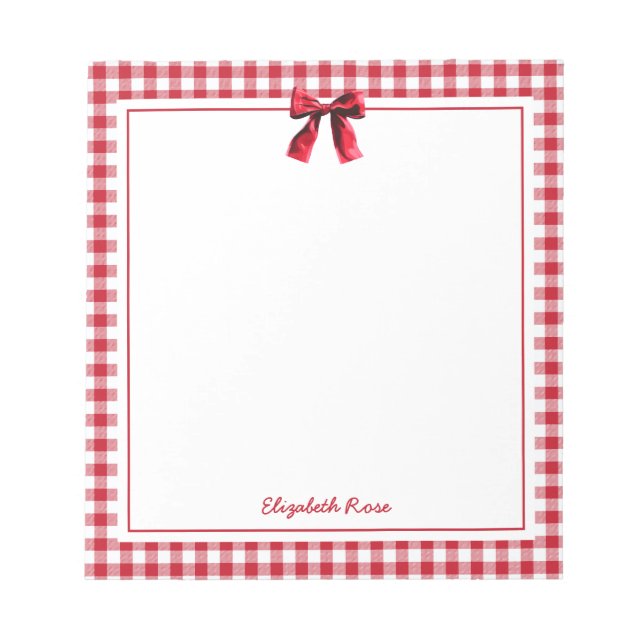 Bloc-note Élégant Nom personnalisé Rouge Plaid Coquette Bow (Devant)