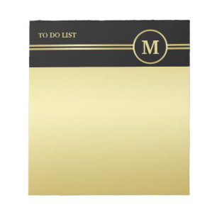 Bloc-note Élégant or Monogramme personnalisé sur noir