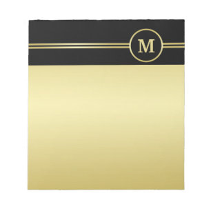 Bloc-note Élégant or Monogramme personnalisé sur noir