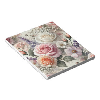 Bloc-note Elegant Pink and White Rose Pattern Notepad