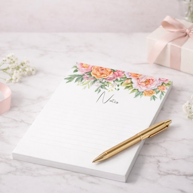 Bloc-note Elegant Pink Peonies Floral Notepad (Créateur téléchargé)