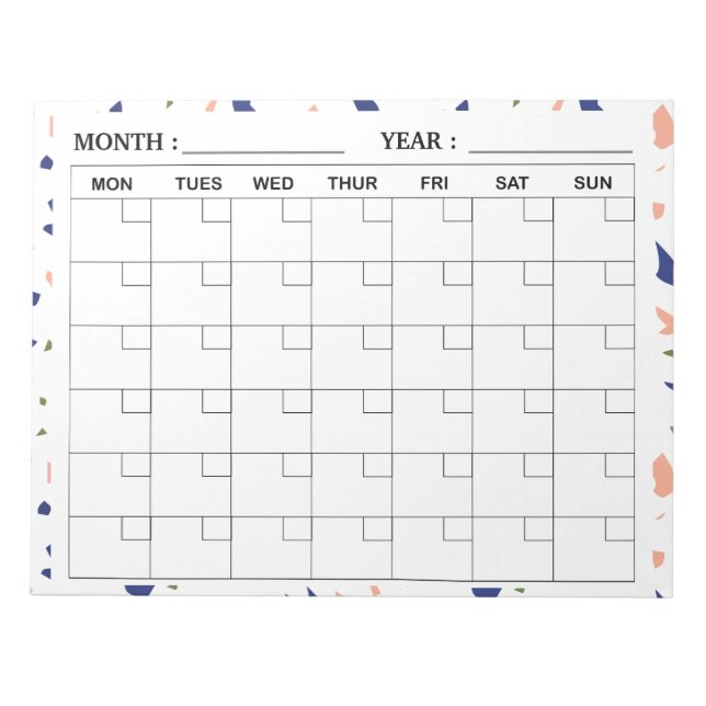 Bloc-note Élégant planificateur de calendrier mensuel Terraz (Devant)