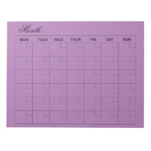 Bloc-note Élégant Planificateur de calendrier mensuel violet