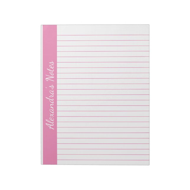 Bloc-note Élégant rose 8,5x11 Lettre Taille gauche Nom verti (Tourné)