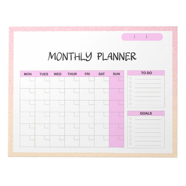Bloc-note Élégant rose blanc blanc vierge Calendrier mensuel (Devant)