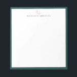 Bloc-note Élégant Rose Gold Botanical Branch Turquoise Frame<br><div class="desc">Élégant logo de branche botanique de la ligne d'or rose avec cadre turquoise foncé,  personnalisé avec nom,  bloc-notes. Le style et la couleur de la police de texte peuvent être customisés.</div>