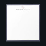 Bloc-note Élégant Rose Gold Botanique Branche Bleu Cadre<br><div class="desc">Élégant logo de branche botanique de la ligne d'or rose avec cadre bleu éclipse,  personnalisé avec nom,  bloc-notes. Le style et la couleur de la police de texte peuvent être customisés.</div>