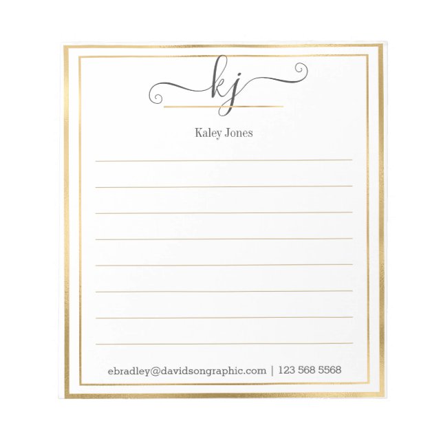 Bloc-note Élégant Script 2 Monogrammes Du Bureau De (Devant)