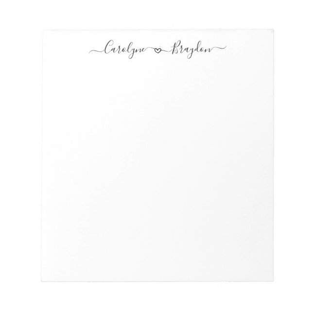 Bloc-note Élégant Script Coeur Couple Nom Mariage Nouveau ma (Devant)