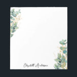 Bloc-note Élégant script moderne Eucalyptus Nom de la végéta<br><div class="desc">Design de nom élégant et moderne personnalisable avec des eucalyptus verdure et des éléments faux dorés.</div>