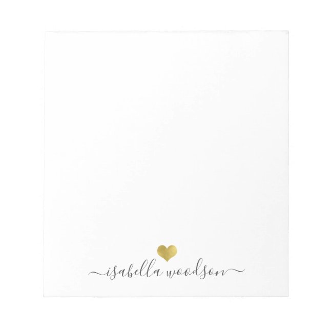 Bloc-note Elegant Script Name Faux Gold Foil Heart  (Devant)