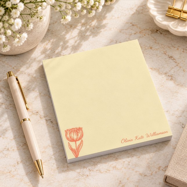 Bloc-note Élégant Script Personnalisé Fleurs Jaune Orange  (Créateur téléchargé)