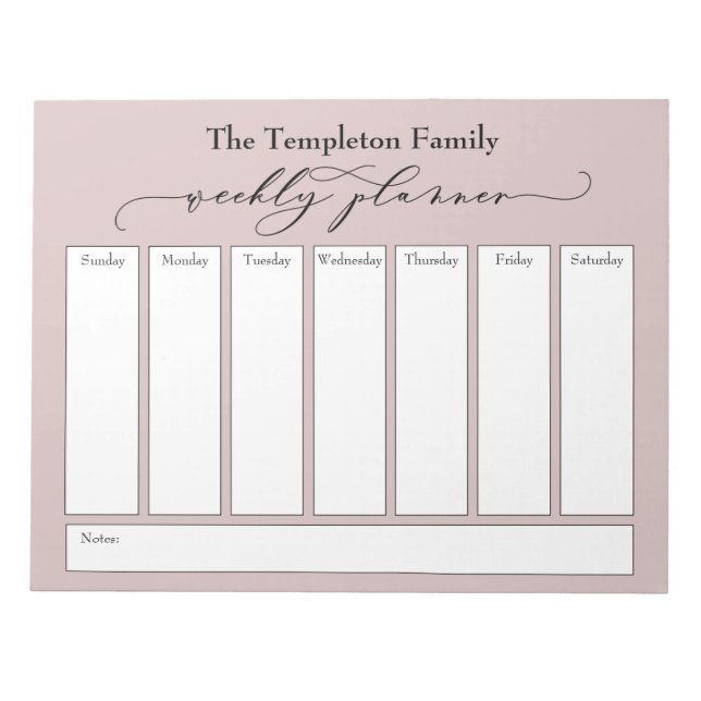 Bloc-note Élégant Script Simple Weekly Planner, Dusty Rose (Devant)