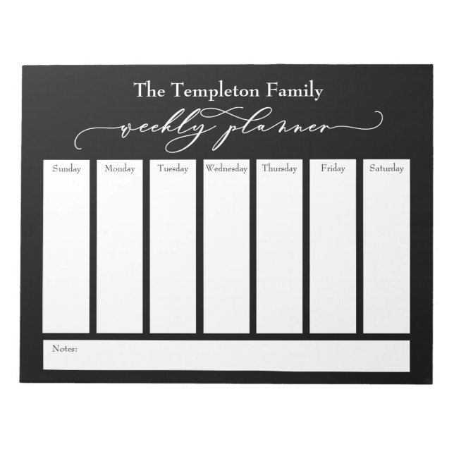 Bloc-note Élégant Script Simple Weekly Planner, Gras Noir (Devant)