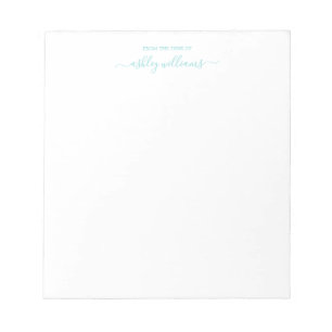 Bloc-note Élégant script turquoise personnalisé avec le nom 