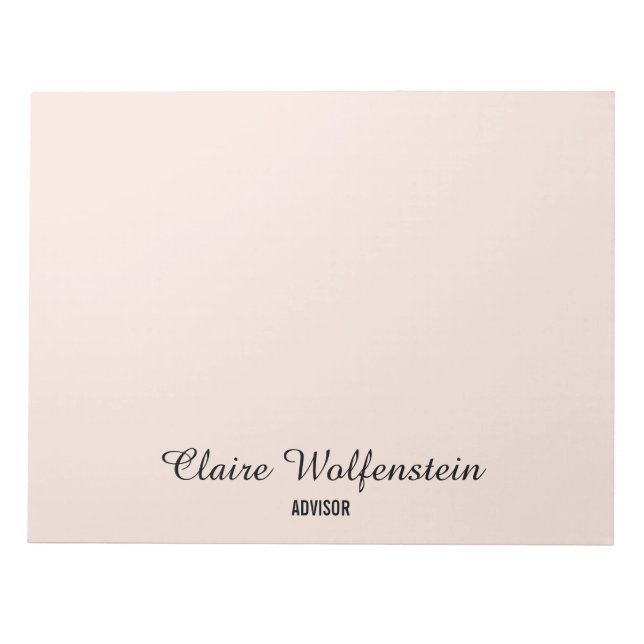 Bloc-note Élégant Simple Rose Pâle Script Personnalisé (Devant)