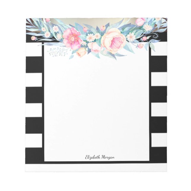 Bloc-note Elégant Style Stripes, Aquarelle Fleurs (Devant)
