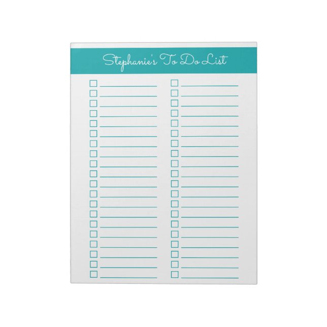 Bloc-note Elegant Teal Vertical 8.5x11 Two Column Checklist (Tourné)