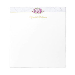 Bloc-note Élégant Vintage Floral Chic Marbre Violet Pansies