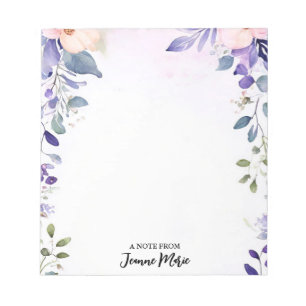 Bloc-note Élégant violet Feuilles verts Fleur Personnalisé