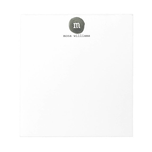 Bloc-note Elégante Aquarelle gris chic Cercle Monogramme noi (Devant)