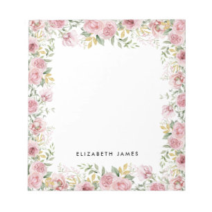 Bloc-note Elégante aquarelle rose et or pivoines couronne