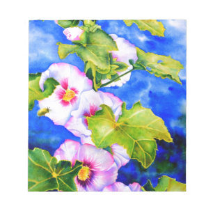 Bloc-note Elégante aquarelle rose fleurs florales Hollyhocks