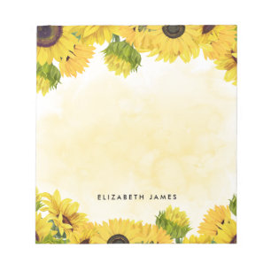 Bloc-note Elégante aquarelle tournesols personnalisés