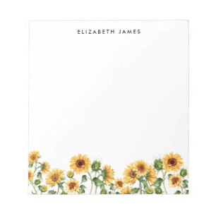 Bloc-note Elégante aquarelle tournesols personnalisés
