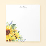 Bloc-note Elégante aquarelle tournesols personnalisés<br><div class="desc">Ce magnifique bloc-notes de tournesol est orné de tournesols et de fleurs sauvages jaunes peints à la main. Modifiez facilement le style de police et la couleur pour personnaliser votre police.</div>