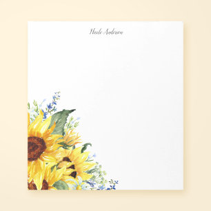 Bloc-note Elégante aquarelle tournesols personnalisés