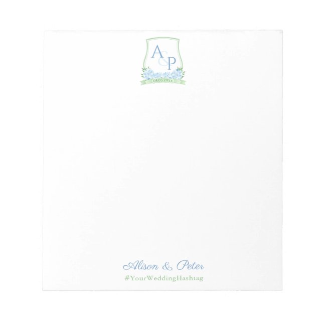 Bloc-note Elégante couleur bleu vert Mariage Crest Bridal (Devant)