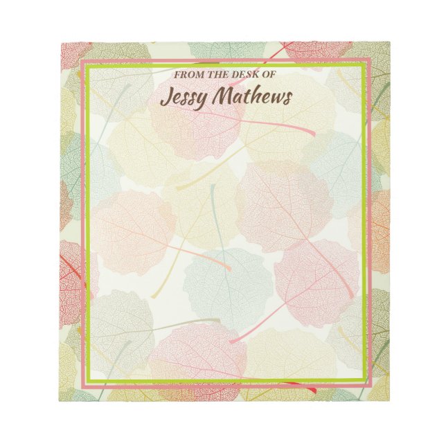 BLOC-NOTE ELÉGANTE COULEUR D'EAU VERTE FEUILLES DE NATURE BO (Devant)