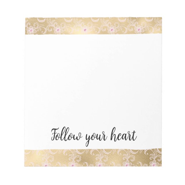 Bloc-note Elégante dentelle florale rose et or (Devant)