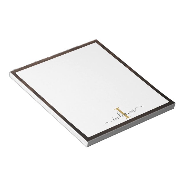 Bloc-note Élégante écriture de monogramme aspect bois rustiq (Incliné)