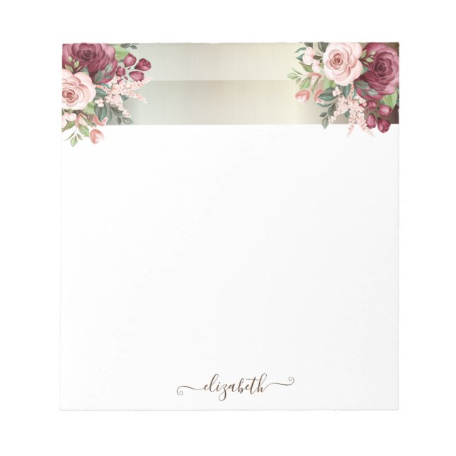 Bloc-note Élégantes rayures stylées, fleurs - Personnalisé (Devant)