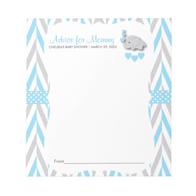 Bloc-note Eléphant bleu et gris | Baby shower 2 - Conseils (Devant)