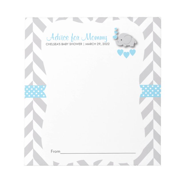 Bloc-note Eléphant bleu et gris | Baby shower - Conseils (Devant)