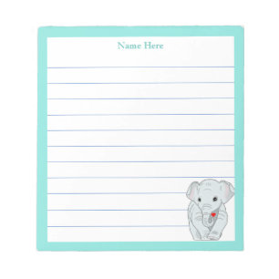 Bloc-note Éléphant mignon avec cadre turquoise doublé