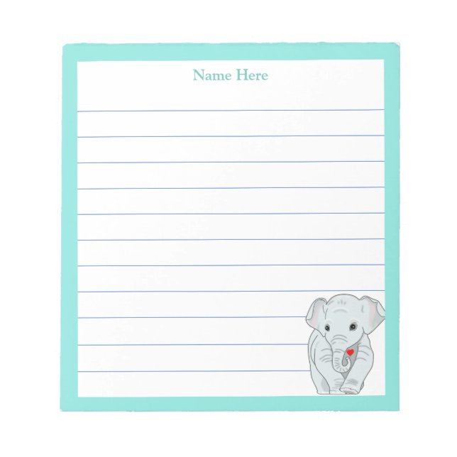 Bloc-note Éléphant mignon avec cadre turquoise doublé (Devant)