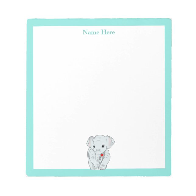 Bloc-note Eléphant mignon avec cadre turquoise Simple (Devant)