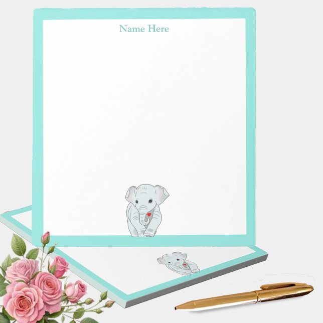 Bloc-note Éléphant mignon avec cadre turquoise simple (Créateur téléchargé)