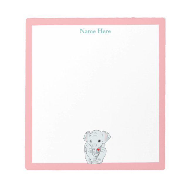 Bloc-note Éléphant mignon avec un cadre rose clair simple (Devant)