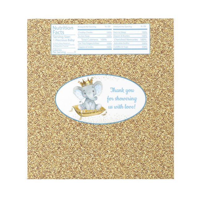 Bloc-note Elephant Prince Baby shower Candy Bar Wrappers (Devant)