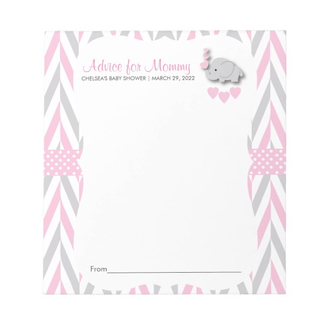 Bloc-note Eléphant rose et gris | Baby shower 2 - Conseils (Devant)