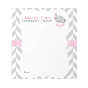 Bloc-note Eléphant rose et gris   Baby shower - Conseils