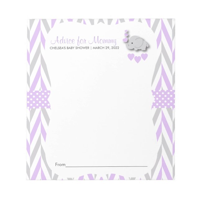 Bloc-note Eléphant violet et gris | Baby shower - Conseil 2 (Devant)
