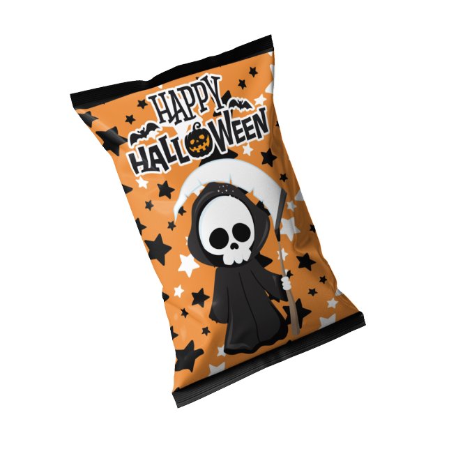 Bloc-note Emballages de sachets de chips Halloween Grimm pou (Halloween Chip Bag Wrapper Treats, Grimm Reaper)