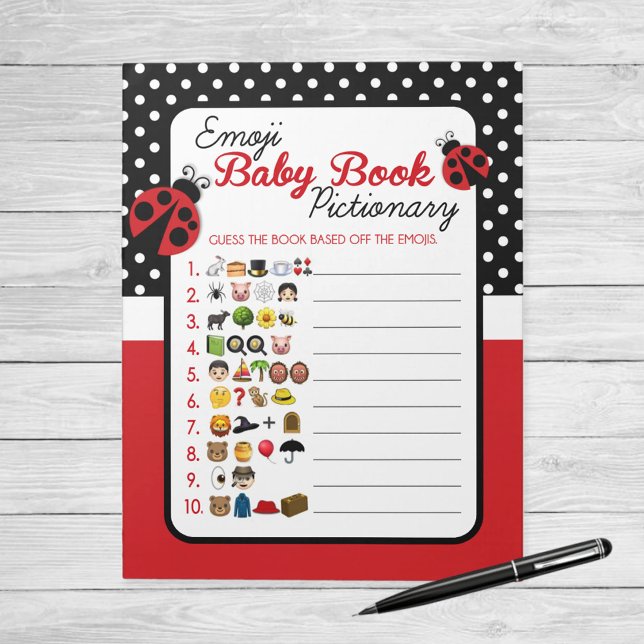 Bloc-note Emoji Baby Book Ladybug Baby shower Game Pack (Ladybug Emoji Baby Book Pictionary Baby Shower Game)