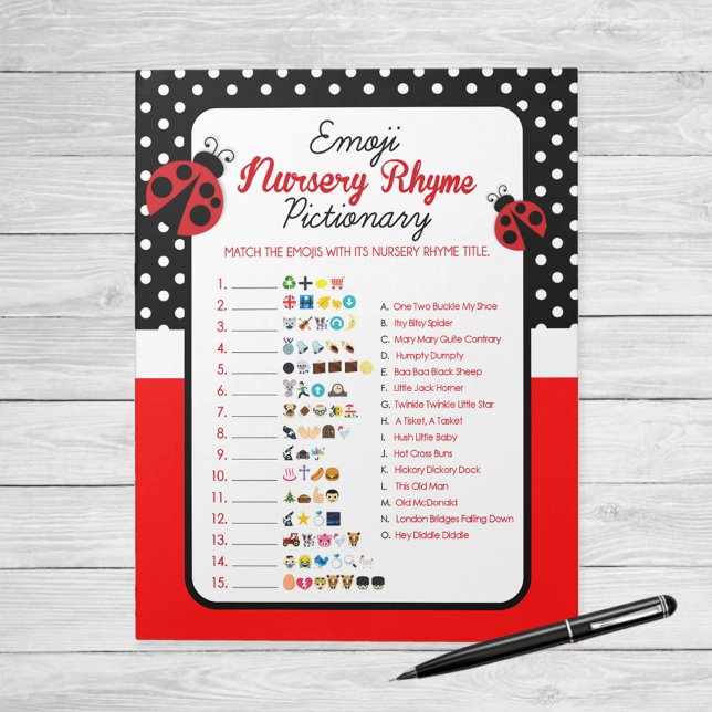 Bloc-note Emoji Nursery Rhyme Ladybug Baby shower Jeu (Ladybug Emoji Nursery Rhyme Baby Shower Game)